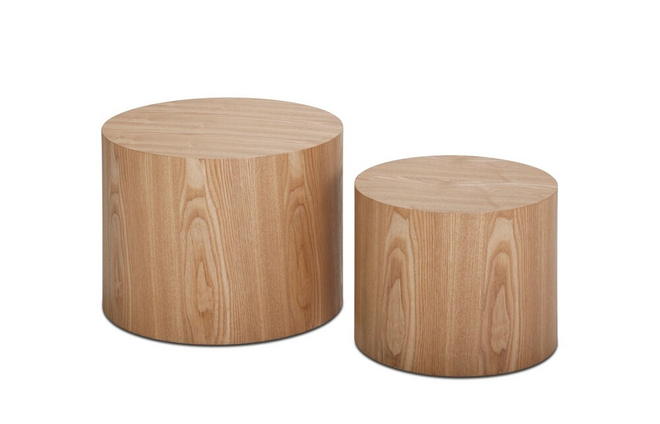 Round Matching Oak Veneer Nesting End Table Set - The Finishing Touch Decor