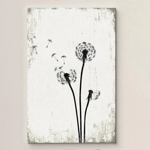 Black & White Nordic Dandelion Flowers Painting Canvas Wall Prints