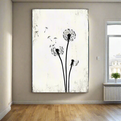 Black & White Nordic Dandelion Flowers Painting Canvas Wall Prints