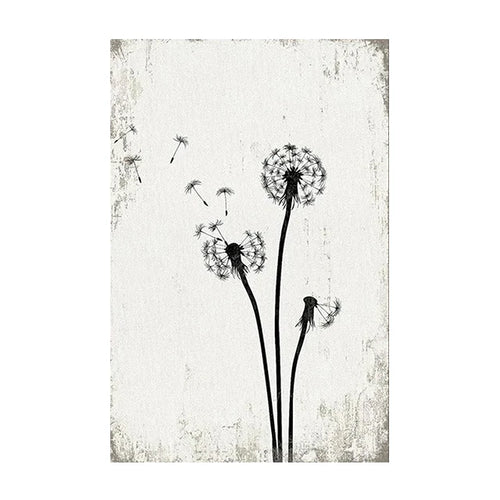 Black & White Nordic Dandelion Flowers Painting Canvas Wall Prints