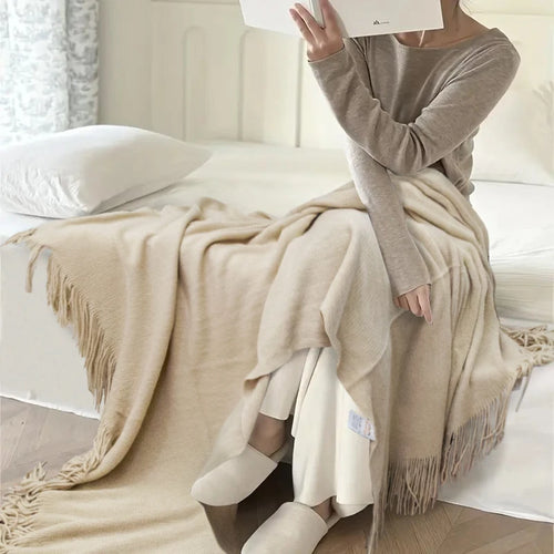 Faux-Cashmere Lightweight Fringed Throw Blanket - The Finishing Touch Decor, LLC