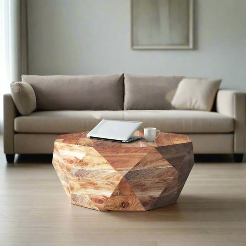 Rustic Nordic Diamond Shape Acacia Wood Coffee Table