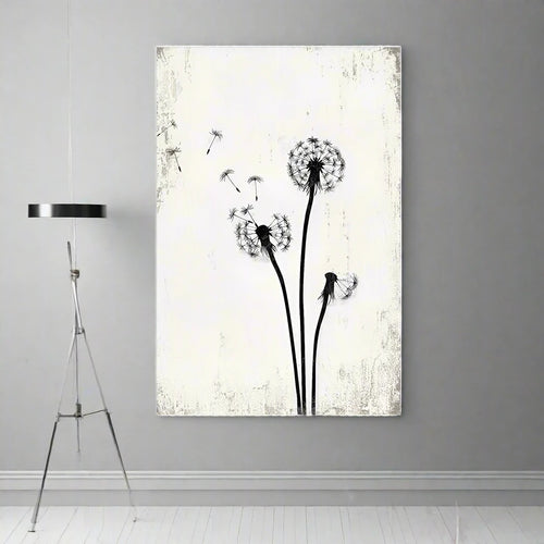 Black & White Nordic Dandelion Flowers Painting Canvas Wall Prints