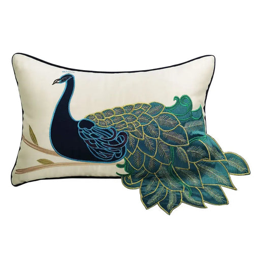 Embroidered Gorgeous Peacock Design Throw Pillow Cover - The Finishing Touch Decor, LLC