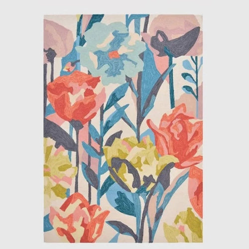 Painted Abstract Flowers Pattern Vibrant Color Area Rug - The Finishing Touch Decor, LLC