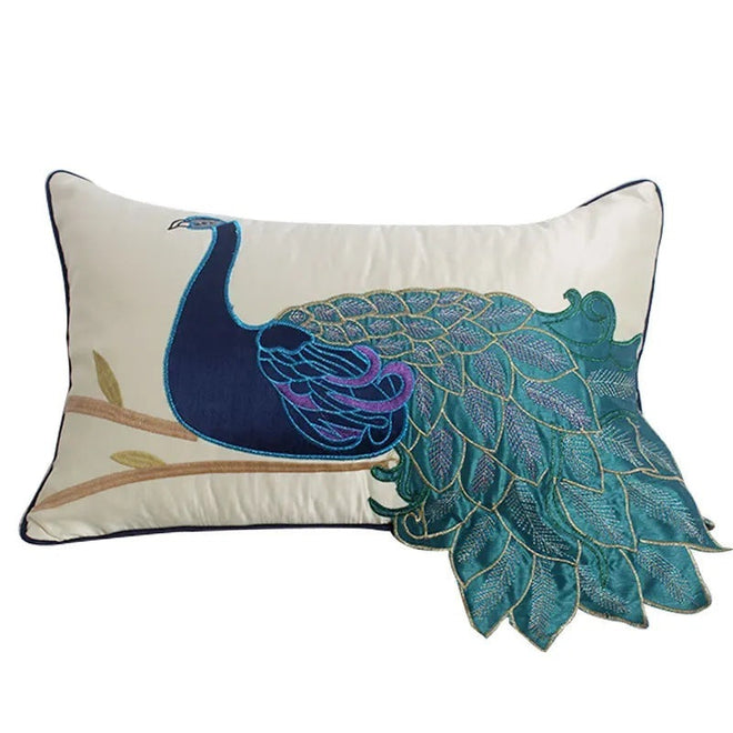 Embroidered Gorgeous Peacock Design Throw Pillow Cover - The Finishing Touch Decor, LLC