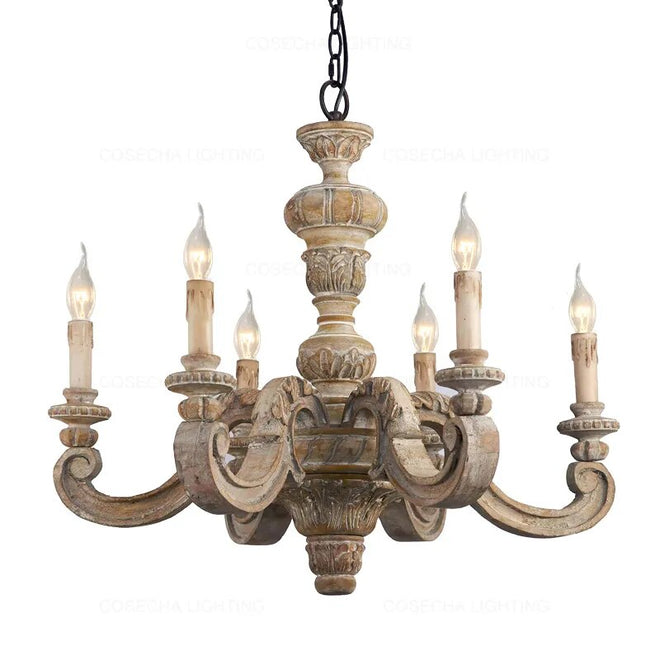 Roman Pillar Light Carved Wooden & Iron Italian Murano Vintage-Style Hanging Chandelier - The Finishing Touch Decor, LLC