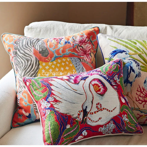 Eclectic Antique Swan & Animal Scenes Throw Pillow Covers - The Finishing Touch Decor, LLC