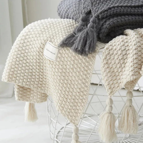 Warm Knit Throw with Tassel Solid Premium Blanket - The Finishing Touch Decor, LLC