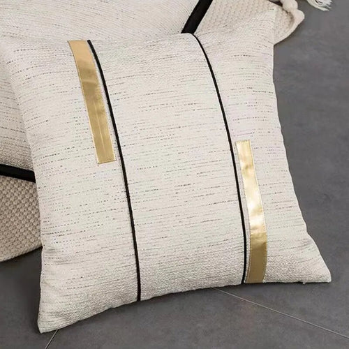 Ivory Cover Black & Gold Stripe Modern Jacquard Throw Pillows Covers - The Finishing Touch Decor, LLC