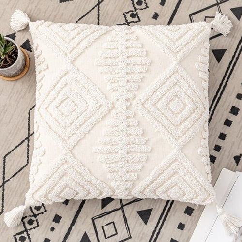 Neutral Ivory Linen Tufted Shams Geometric Pattern Nordic Throw Pillow Covers - The Finishing Touch Decor, LLC