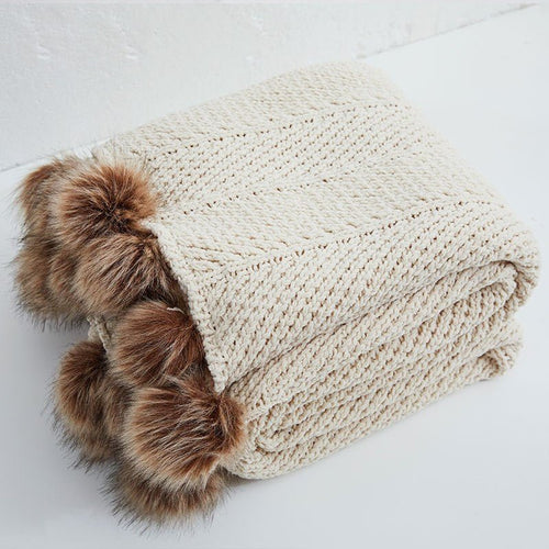 Chunky Knit Faux Fur Pompom Chenille Throw Blanket - The Finishing Touch Decor, LLC