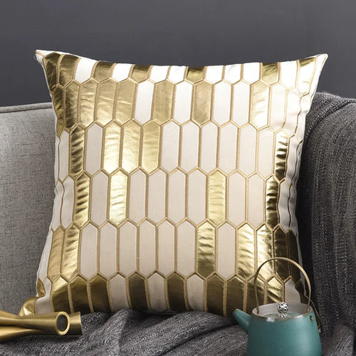 Honeycomb Embroidered Glamorous Gold Geometric Throw Pillow Cover - The Finishing Touch Decor, LLC