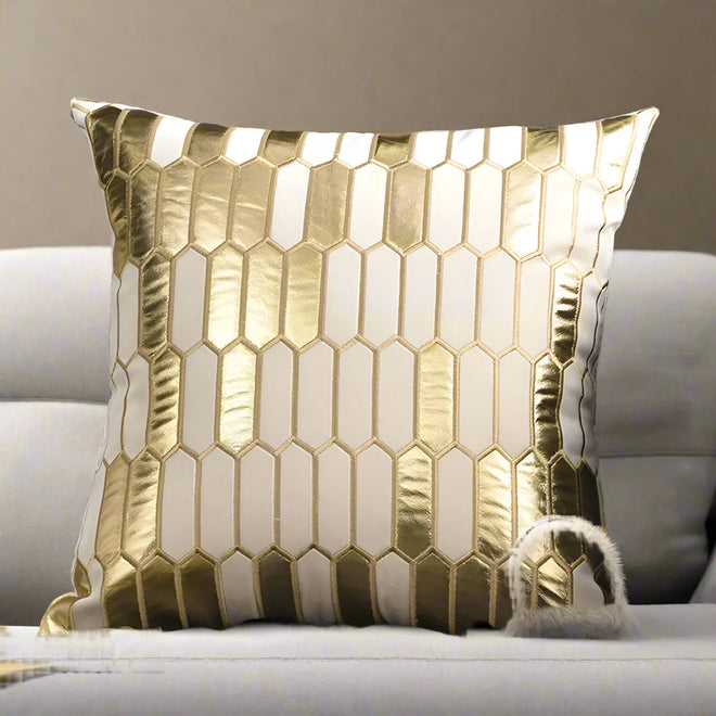 Honeycomb Embroidered Glamorous Gold Geometric Throw Pillow Cover - The Finishing Touch Decor, LLC