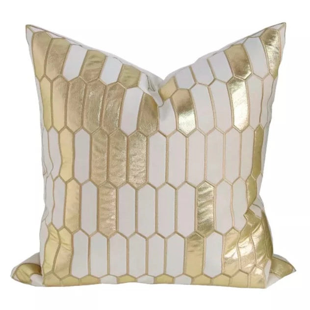 Honeycomb Embroidered Glamorous Gold Geometric Throw Pillow Cover - The Finishing Touch Decor, LLC