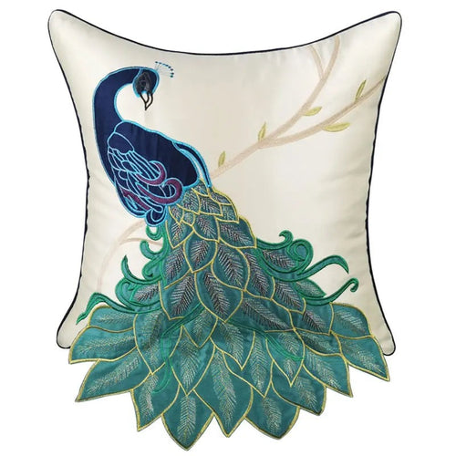 Embroidered Gorgeous Peacock Design Throw Pillow Cover - The Finishing Touch Decor, LLC