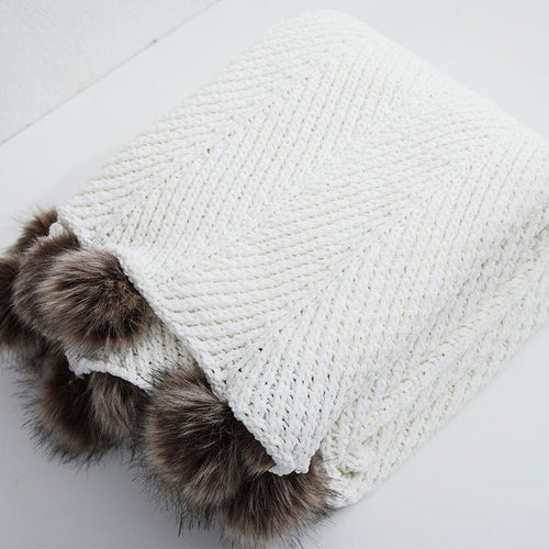 Chunky Knit Faux Fur Pompom Chenille Throw Blanket - The Finishing Touch Decor, LLC