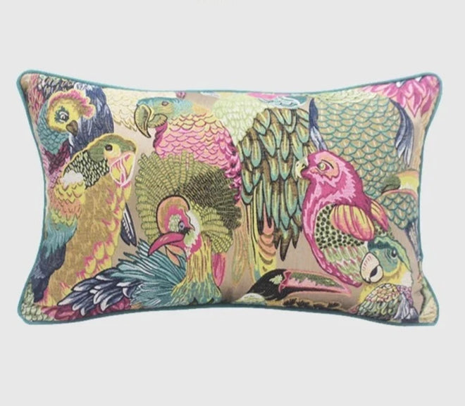 Neoclassical Parrot Flower Embroidery Throw Pillow Covers - The Finishing Touch Decor, LLC