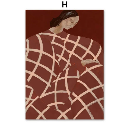 Serene Women Paintings with Abstract Lines Wall Art Cotton Canvas Prints - The Finishing Touch Decor, LLC