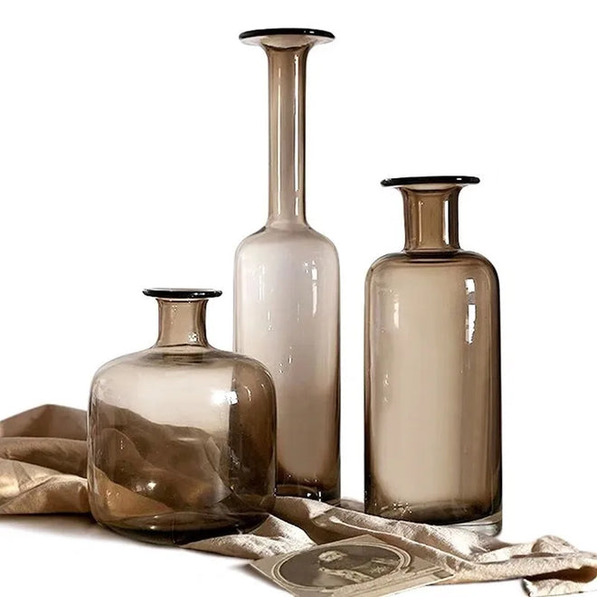 Tall Neck Brown Minimalist Translucent Glass Vases - The Finishing Touch Decor, LLC