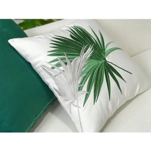 Palm Leaf Embroidered Tropical Pattern Throw Pillow Covers - The Finishing Touch Decor, LLC