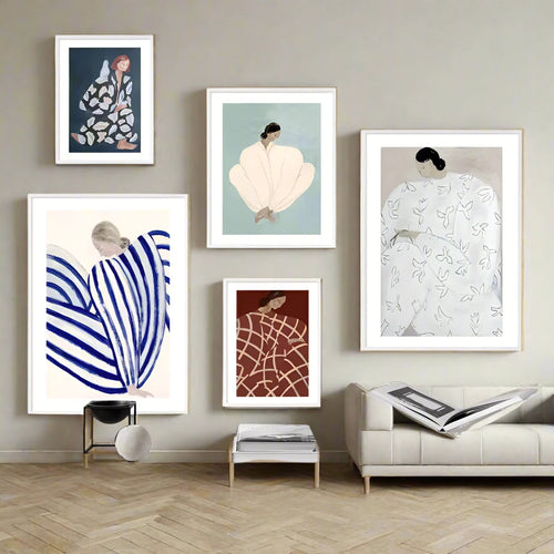 Serene Women Paintings with Abstract Lines Wall Art Cotton Canvas Prints - The Finishing Touch Decor, LLC