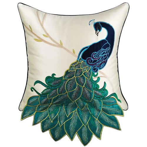 Embroidered Gorgeous Peacock Design Throw Pillow Cover - The Finishing Touch Decor, LLC