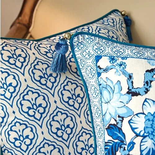 Blue & White Chinese Porcelain Pattern Throw Pillow Covers - The Finishing Touch Decor, LLC