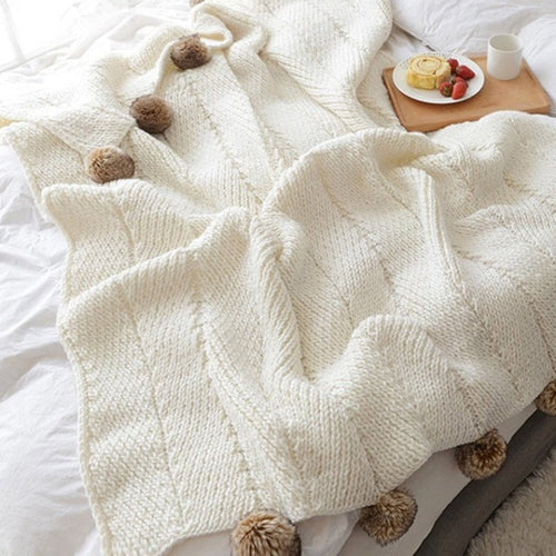 Chunky Knit Faux Fur Pompom Chenille Throw Blanket - The Finishing Touch Decor, LLC