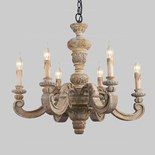 Roman Pillar Light Carved Wooden & Iron Italian Murano Vintage-Style Hanging Chandelier - The Finishing Touch Decor, LLC