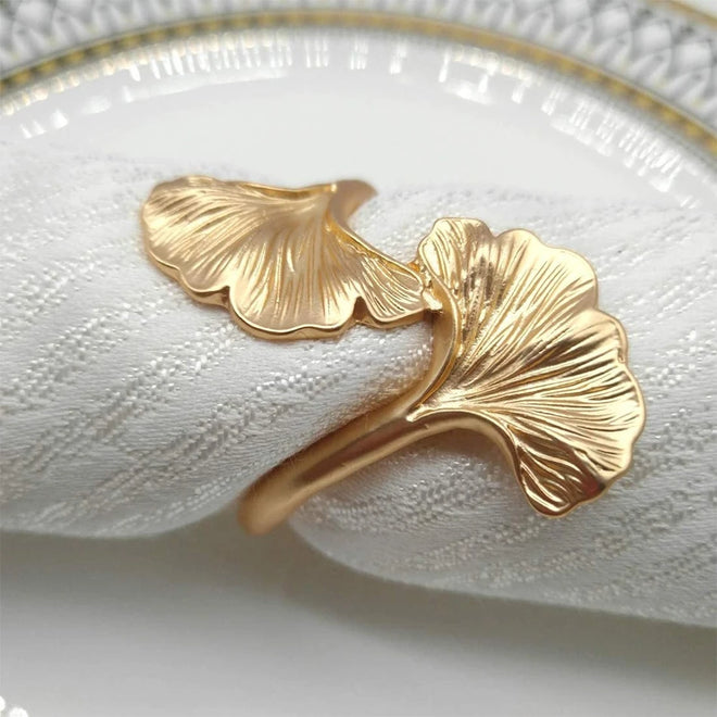 Ginkgo Leaf Rose Gold Silver Handmade Metal Napkin Ring Buckles - The Finishing Touch Decor, LLC