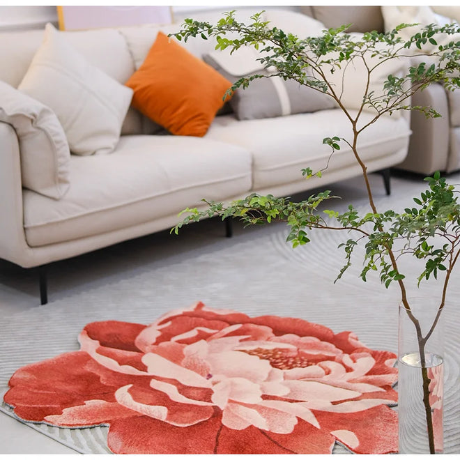 Romantic Peony Flower Shaped Luxury Bedside Carpet Rug - The Finishing Touch Decor, LLC