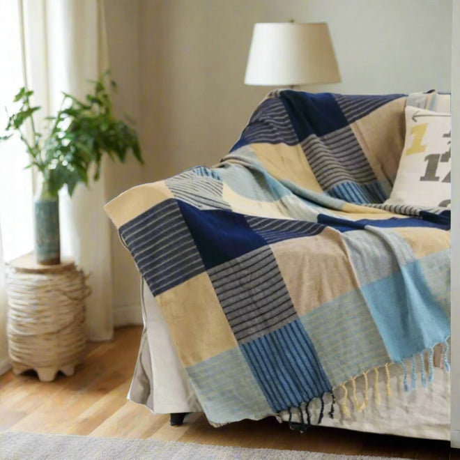 Patchwork Plaid Boho Throw Bedspread Blanket - The Finishing Touch Decor, LLC