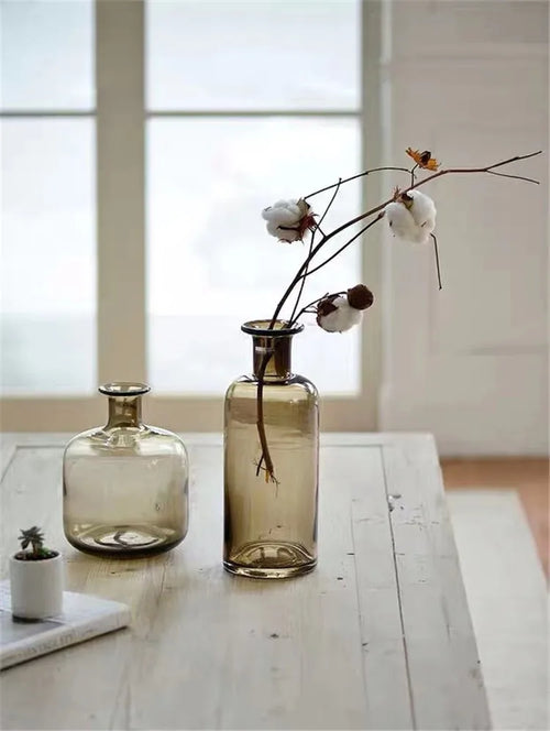 Tall Neck Brown Minimalist Translucent Glass Vases - The Finishing Touch Decor, LLC