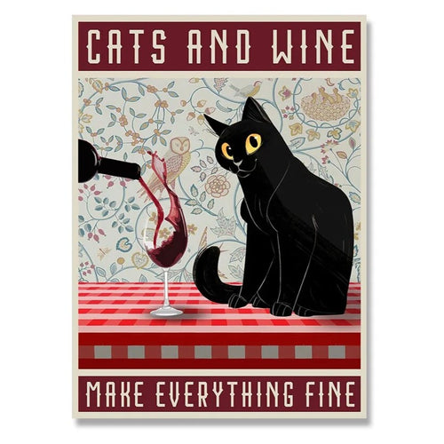 Quirky "Cats and Wine" Vintage Poster Canvas Prints - The Finishing Touch Decor, LLC