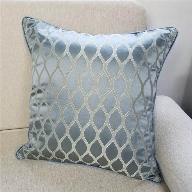 Contemporary Shiny Geometric Design Woven Jacquard Decorative Pillow Case Gray Blue Sofa Chair Cushion Cover 45x45cm 1pc/lot