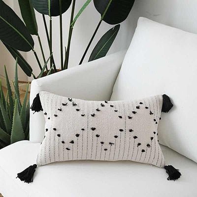 Moroccan Woven White & Black Geometric Tassels Throw Pillow Covers - Sz Variety - The Finishing Touch Decor, LLC