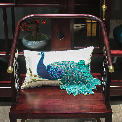 Embroidered Gorgeous Peacock Design Throw Pillow Cover - The Finishing Touch Decor, LLC