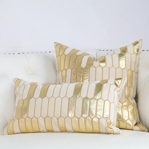 Honeycomb Embroidered Glamorous Gold Geometric Throw Pillow Cover - The Finishing Touch Decor, LLC