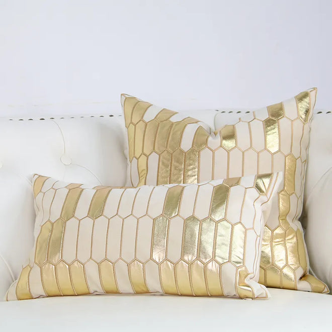 Honeycomb Embroidered Glamorous Gold Geometric Throw Pillow Cover - The Finishing Touch Decor, LLC