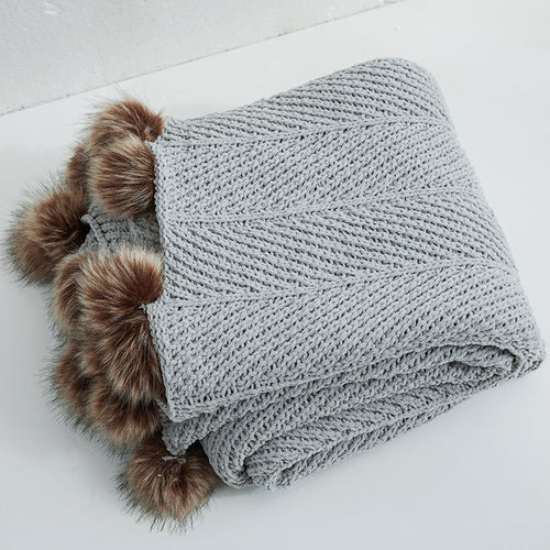 Chunky Knit Faux Fur Pompom Chenille Throw Blanket - The Finishing Touch Decor, LLC