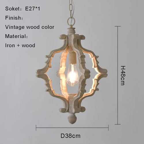 Antique French Country Wood Pendant Chandelier - The Finishing Touch Decor