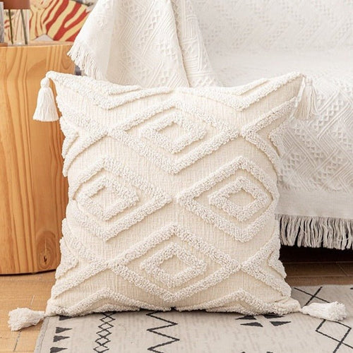 Neutral Ivory Linen Tufted Shams Geometric Pattern Nordic Throw Pillow Covers - The Finishing Touch Decor, LLC