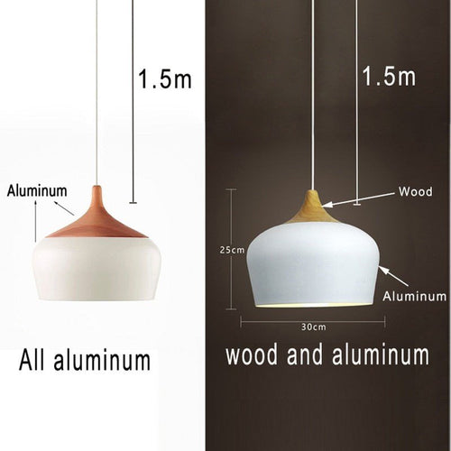 Wood & Aluminum Lampshade Mid-Century Modern Minimalist Pendant Chandelier Lighting - The Finishing Touch Decor, LLC