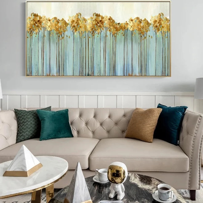 Turquoise Gold Minimalist Tree Landscape Canvas Print Wall Art - The Finishing Touch Decor, LLC