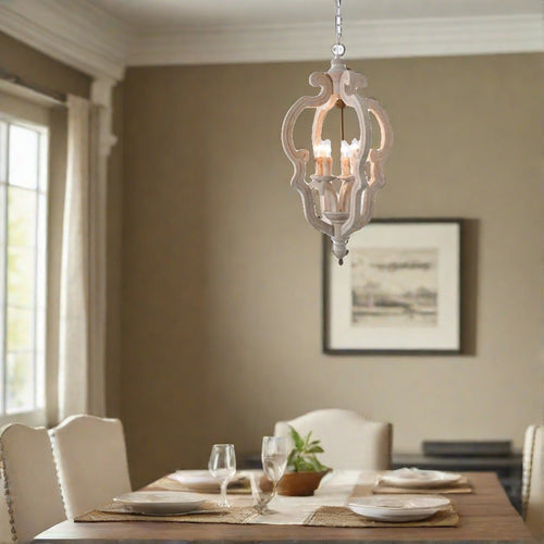 Antique French Country Wood Pendant Chandelier - The Finishing Touch Decor, LLC