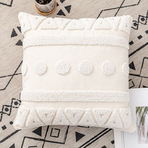 Neutral Ivory Linen Tufted Shams Geometric Pattern Nordic Throw Pillow Covers - The Finishing Touch Decor, LLC