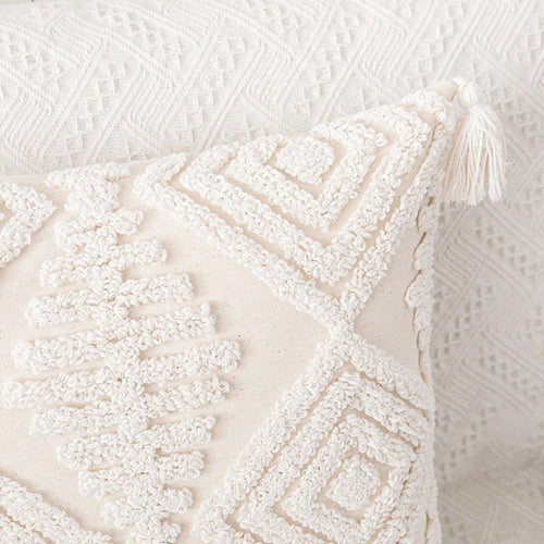 Neutral Ivory Linen Tufted Shams Geometric Pattern Nordic Throw Pillow Covers - The Finishing Touch Decor, LLC