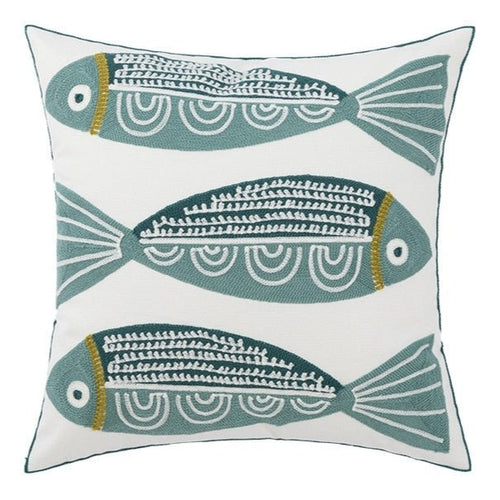 Yellow Green and Blue Floral Fish Motif Maximalist Embroidered Throw Pillows Covers - The Finishing Touch Decor, LLC