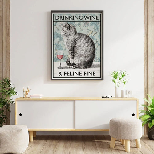 Quirky "Cats and Wine" Vintage Poster Canvas Prints - The Finishing Touch Decor, LLC